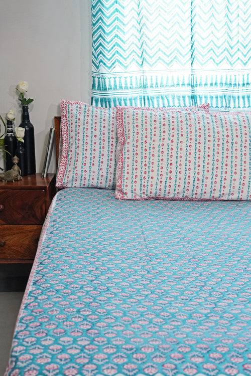 Sooti Syahi Artisan Weave Hand Block Printed Cotton Percale Bedsheet