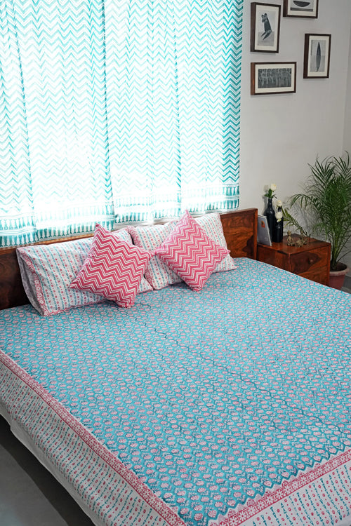 Sooti Syahi Artisan Weave Hand Block Printed Cotton Percale Bedsheet