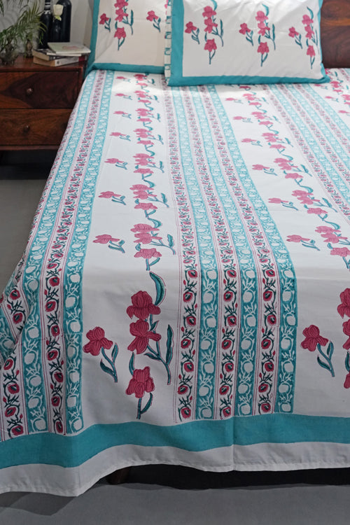 Sooti Syahi Poppy Dream Hand Block Printed Cotton Percale Bedsheet