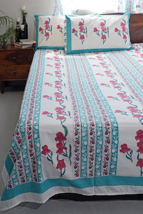 Sooti Syahi Poppy Dream Hand Block Printed Cotton Percale Bedsheet