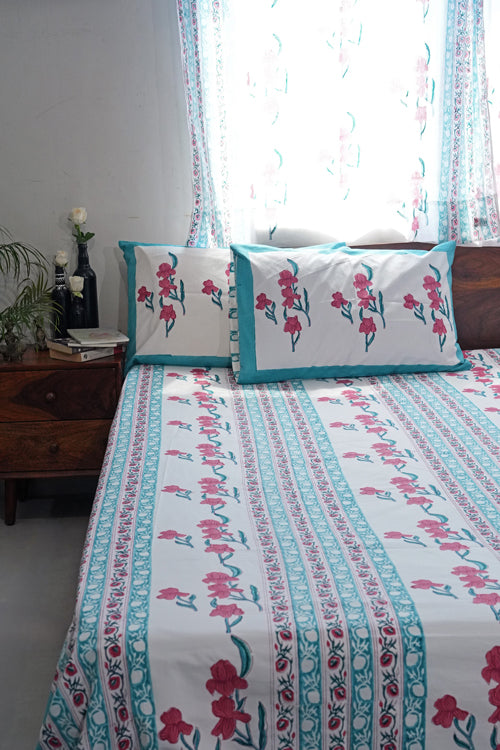 Sooti Syahi Poppy Dream Hand Block Printed Cotton Percale Bedsheet