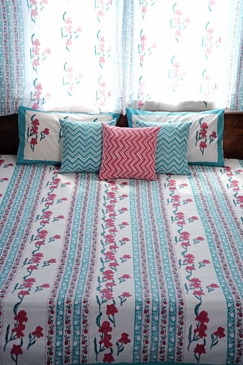 Sooti Syahi Poppy Dream Hand Block Printed Cotton Percale Bedsheet