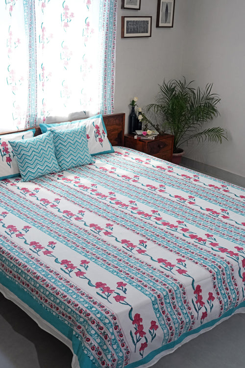 Sooti Syahi Poppy Dream Hand Block Printed Cotton Percale Bedsheet