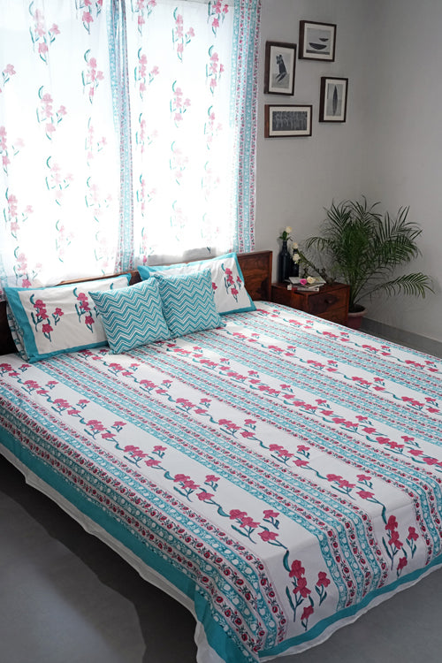 Sooti Syahi Poppy Dream Hand Block Printed Cotton Percale Bedsheet