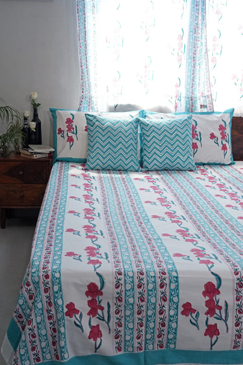 Sooti Syahi Poppy Dream Hand Block Printed Cotton Percale Bedsheet