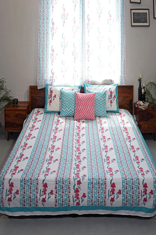 Sooti Syahi Poppy Dream Hand Block Printed Cotton Percale Bedsheet