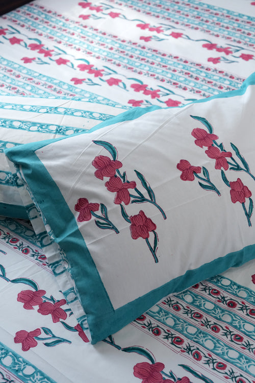 Sooti Syahi Poppy Dream Hand Block Printed Cotton Percale Bedsheet