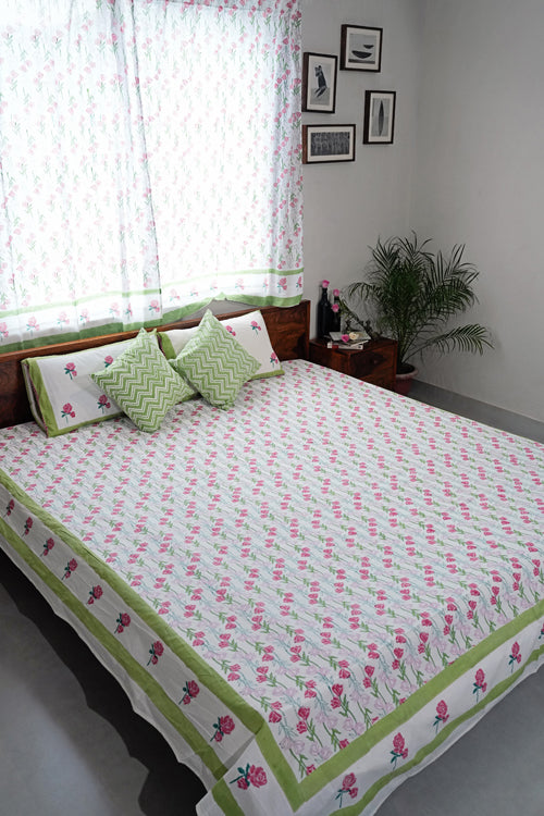 Sooti Syahi Blooming Meadow Hand Block Printed Cotton Percale Bedsheet