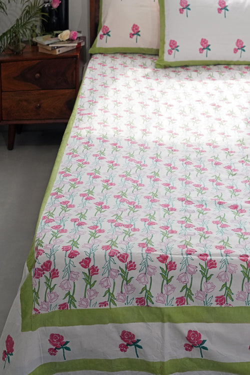 Sooti Syahi Blooming Meadow Hand Block Printed Cotton Percale Bedsheet