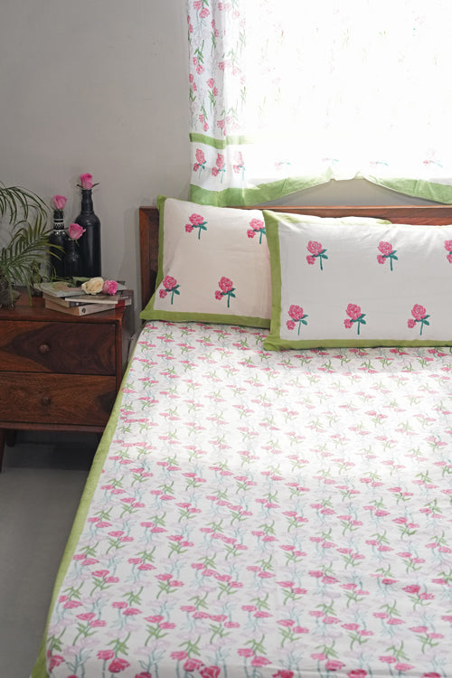 Sooti Syahi Blooming Meadow Hand Block Printed Cotton Percale Bedsheet