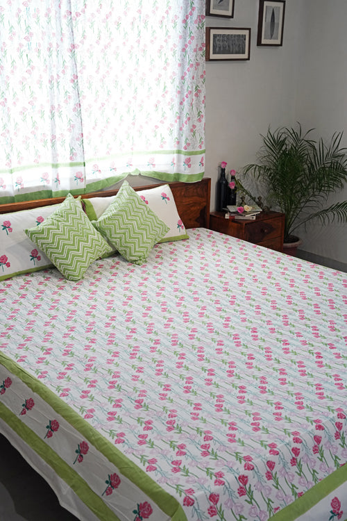 Sooti Syahi Blooming Meadow Hand Block Printed Cotton Percale Bedsheet
