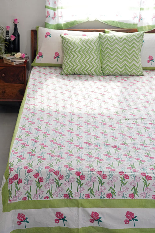 Sooti Syahi Blooming Meadow Hand Block Printed Cotton Percale Bedsheet