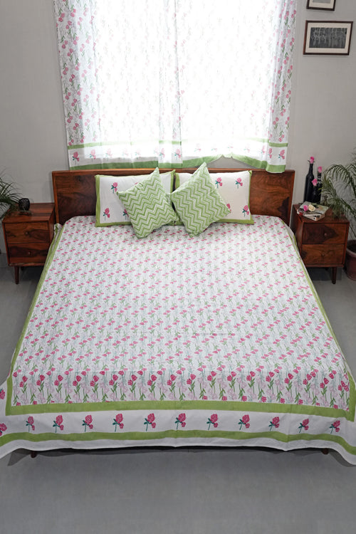 Sooti Syahi Blooming Meadow Hand Block Printed Cotton Percale Bedsheet