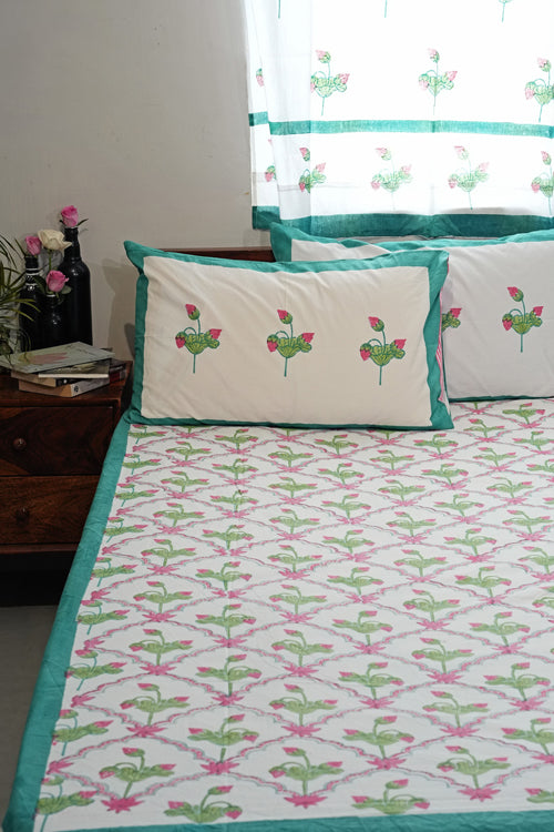 Sooti Syahi Lotus Dreams Hand Block Printed Cotton Percale Bedsheet