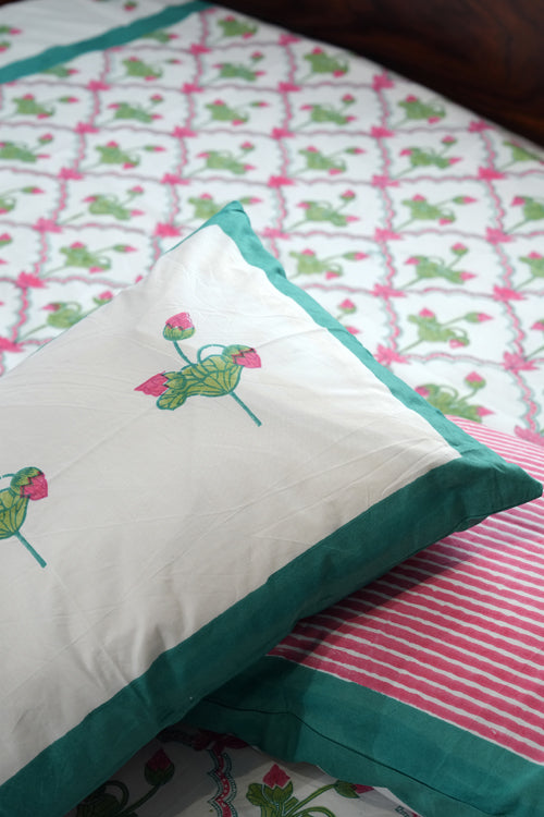 Sooti Syahi Lotus Dreams Hand Block Printed Cotton Percale Bedsheet