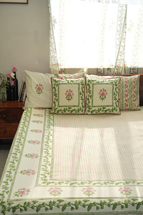 Sooti Syahi Serene Garden Hand Block Printed Cotton Percale Bedsheet