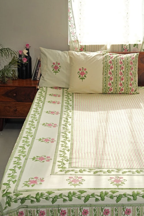 Sooti Syahi Serene Garden Hand Block Printed Cotton Percale Bedsheet