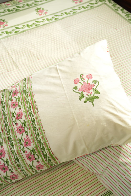 Sooti Syahi Serene Garden Hand Block Printed Cotton Percale Bedsheet