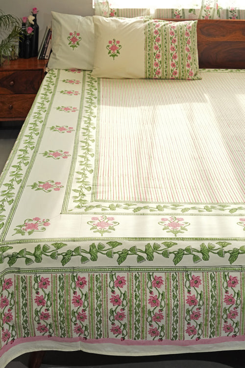 Sooti Syahi Serene Garden Hand Block Printed Cotton Percale Bedsheet