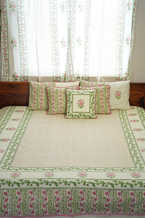 Sooti Syahi Serene Garden Hand Block Printed Cotton Percale Bedsheet