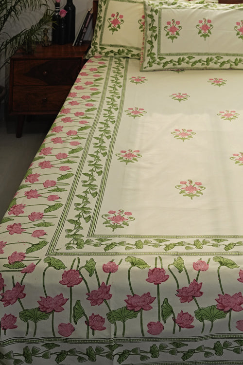Sooti Syahi Tranquil Retreat Hand Block Printed Cotton Percale Bedsheet