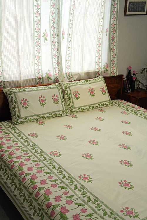 Sooti Syahi Tranquil Retreat Hand Block Printed Cotton Percale Bedsheet