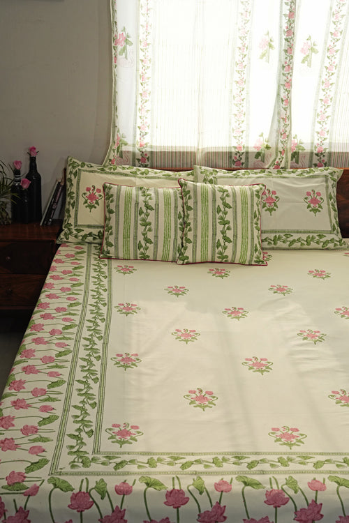 Sooti Syahi Tranquil Retreat Hand Block Printed Cotton Percale Bedsheet