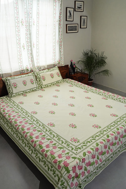 Sooti Syahi Tranquil Retreat Hand Block Printed Cotton Percale Bedsheet