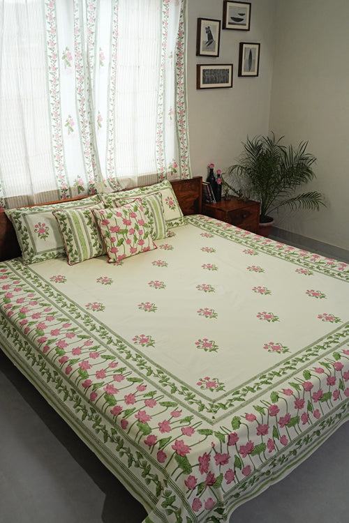 Sooti Syahi Tranquil Retreat Hand Block Printed Cotton Percale Bedsheet