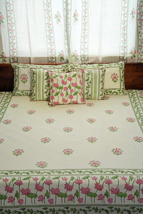 Sooti Syahi Tranquil Retreat Hand Block Printed Cotton Percale Bedsheet