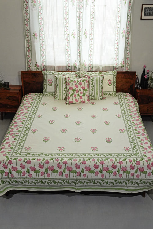 Sooti Syahi Tranquil Retreat Hand Block Printed Cotton Percale Bedsheet