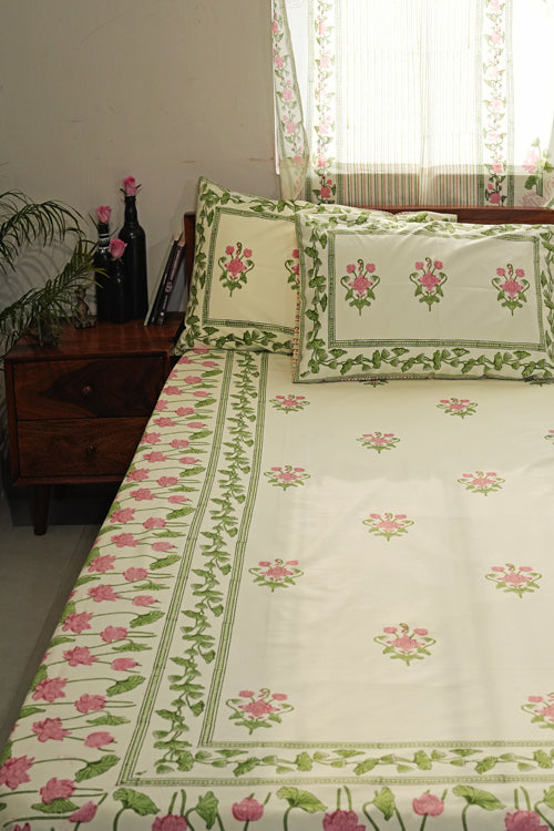 Sooti Syahi Tranquil Retreat Hand Block Printed Cotton Percale Bedsheet