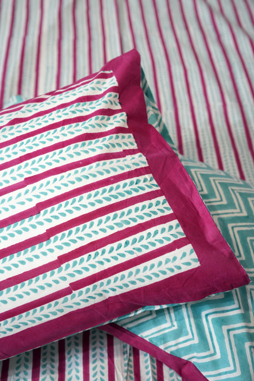 Sooti Syahi Serene Stripes Hand Block Printed Cotton Percale Bedsheet