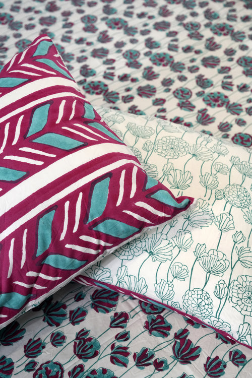 Sooti Syahi Floral Rhapsody Hand Block Printed Cotton Percale Bedsheet