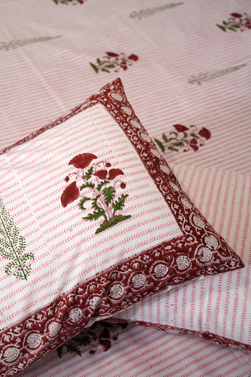 Sooti Syahi Crimson Poppy Hand Block Printed Cotton Percale Bedsheet