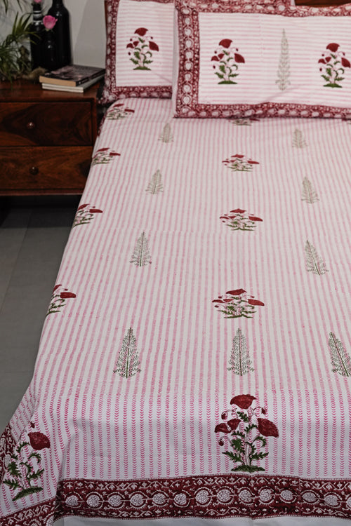 Sooti Syahi Crimson Poppy Hand Block Printed Cotton Percale Bedsheet