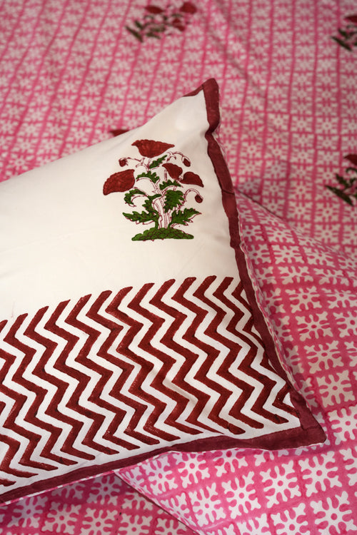 Sooti Syahi Rosy Dream Weaver Hand Block Printed Cotton Percale Bedsheet