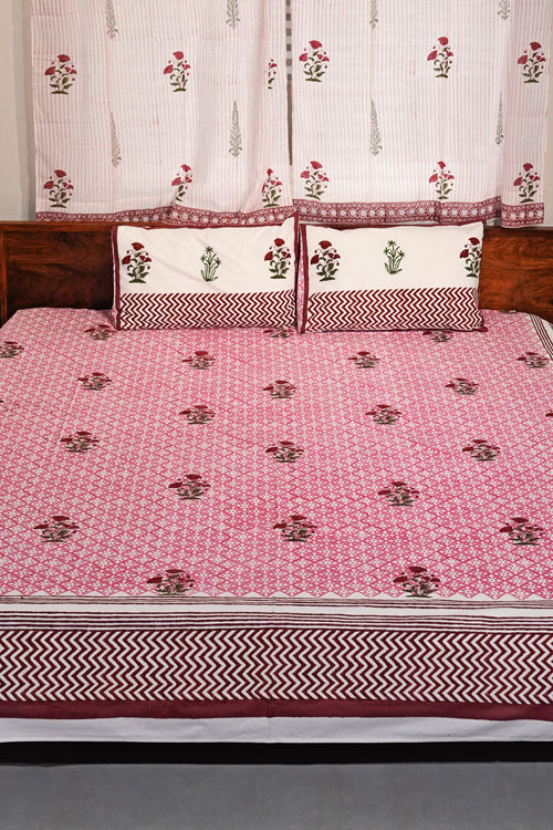 Sooti Syahi Rosy Dream Weaver Hand Block Printed Cotton Percale Bedsheet