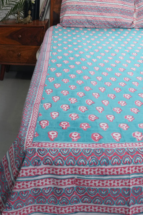 Sooti Syahi Magenta Mosaic Magic Hand Block Printed Cotton Percale Bedsheet