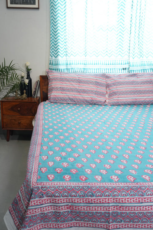 Sooti Syahi Magenta Mosaic Magic Hand Block Printed Cotton Percale Bedsheet