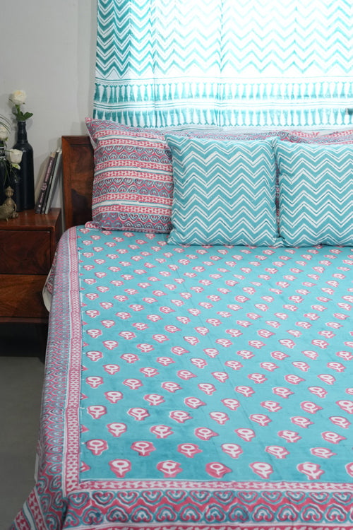 Sooti Syahi Magenta Mosaic Magic Hand Block Printed Cotton Percale Bedsheet