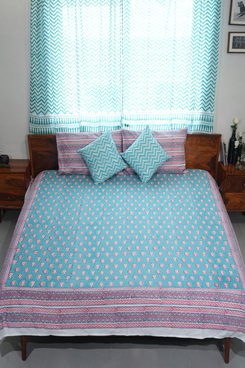 Sooti Syahi Magenta Mosaic Magic Hand Block Printed Cotton Percale Bedsheet