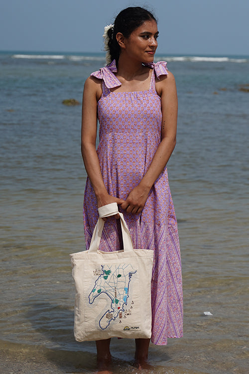 Okhai "Dream City" Hand-Embroidered Pure Cotton Tote Bag