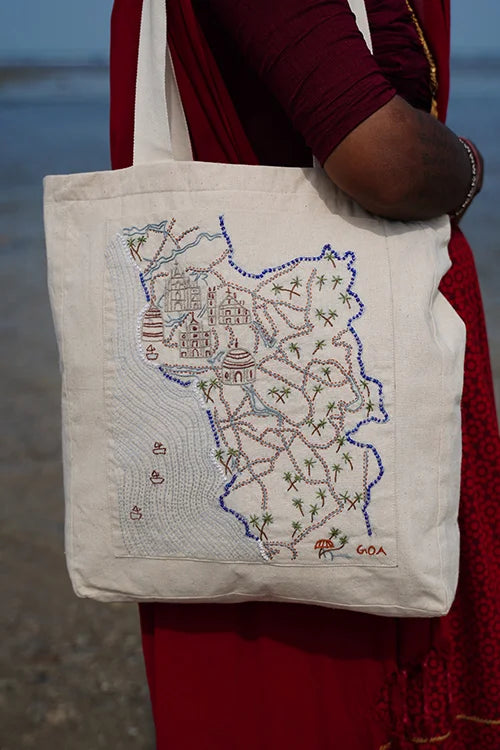 Okhai "Goa" Hand-Embroidered Pure Cotton Tote Bag