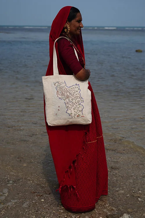 Okhai "Goa" Hand-Embroidered Pure Cotton Tote Bag