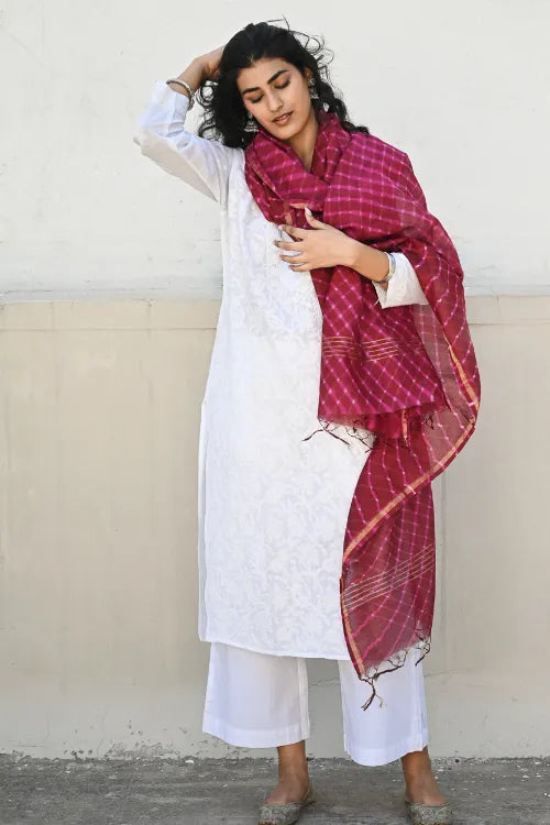 The ICH Exclusive Lehariya Chanderi Dupatta - Berry Blast