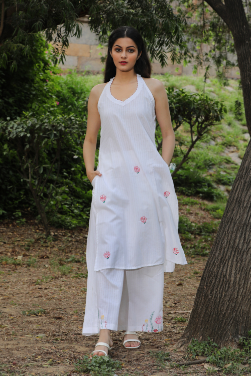 Bebaak Indian Rose Handpainted & Handwoven  Tunic Set