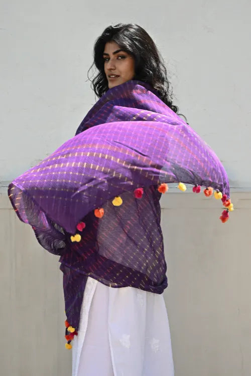 The ICH Soft Lehariya Kota Doria Cotton Dupatta - Royal Purple