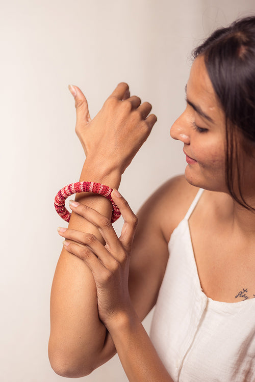 Samoolam Rangat Red Striped Bangle (Set Of 2)