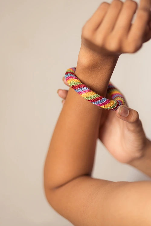 Samoolam Rangat Multicolored Striped Bangle (Set Of 2)